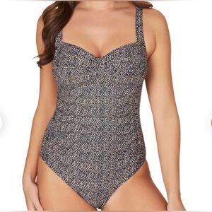 NIP TUCK SWIM One Piece SwimSuit Navy Gold Nautical Foil Tummy Control Size 12